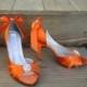 Orange Wedding Shoes - Choose From Over 100 Colors - Feathers Crystals  And Ribbons - Your Color Choice Wedding Shoes By Parisxox