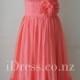 3D Flowers Watermelon Pleated Strapless Chiffon Short Bridesmaid Dress