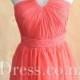 Strapless Ruched Coral Short Cheap Bridesmaid Dress