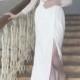 Long Wedding Dress, White and Nude Wedding Dress, Crepe and Lace Dress L10
