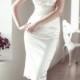 Fitted Style Short Wedding Dress, Satin and Lace Short Wedding Dress, Wedding Gown M13