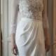 Short Wedding Dress, White and Nude Wedding Dress, Crepe and Lace Dress L10