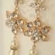 Rose gold dangle earrings-Rose gold bridal earrings-Rose gold art deco rhinestone Swaroski crystal earrings - Wedding jewelry