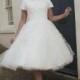 Vintage 2015 House of Mooshki Short Weddding Dresses Lace A-Line Spring Applique Bridal Dress Short Sleeve Knee Length Wedding Ball Gown, $99.98 