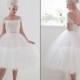Elegant 2015 Short Weddding Dresses Capped Sheer House of Mooshki Sash Custom Knee Length Tulle Wedding Ball Gown Bridal Gowns Party, $88.7 