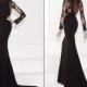 New Arrival 2015 Tarik Ediz Evening Dresses With Long Sleeve Applique Illusion Crew Mermaid Party Dresses Black Prom Gowns Formal Red Carpet, $108.85 