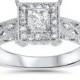 Princess Cut Diamond .60CT Vintage Engagement Ring 14K White Gold Hand Engraved Antique Milgrain Accent Detail Size 4-9
