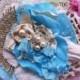Turquoise Blue/ Linen & Lace, Burlap/ Rustic Wedding Flower/ Girls Headband/ Shabby Brooch/ Dress Sash/ Girls Hairclip/ Baby Headband/ Girls