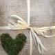 Burlap And Moss Heart Ring Bearer Pillow - Rustic Weddings - Spring Summer Fall Winter Wedding - Country - Natural - Simply Elegant