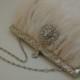 Bridal Clutch - Ivory Bridal Handbag - Ostrich Feather Clutch - Crystal Satin Clutch Ivory Wedding Handbag Pearl Crystal Satin Flower Clutch