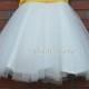 Ivory Lace Tulle Flower Girl Dress Wedding Baby Girls Dress Big Yellow Sash/Bow Rustic Baby Birthday Dress Knee Length