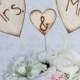 Rustic Wedding Cake Topper Mr and Mrs Engraved Wood Hearts (item E10635)