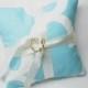 Sky Blue and Antique White Ring Bearer Pillow, Rustic Wedding Pillow, Summer Camp, Beach, Envelope Back, Faux Rings, Ready to Ship