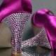 Wedding Shoes -- Fuschia Pink Wedding Peep Toe Shoes with Silver Rhinestone Covered Heel