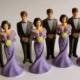 Vintage Bridesmaids and Groomsmen Purple and Gray 4 1/4" H Cake Toppers