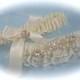 Wedding Garter Set in Ivory Wedding Beaded Chantilly Lace, Bride Garters