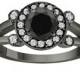 Fancy Black & White Diamond Engagement Ring Vintage Style 14k Black Gold 1.03 Carat Certified Unique Halo Handmade