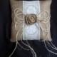 Burlap Shabby Chic Rose  Natural Jute and Vintage Lace Square Ring Bearer Pillow Wedding Bridal Decoration Decorations