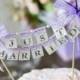 SMALL Wedding Cake Topper Banner "Just Married" with pearls and lace, Lavender/purple cake banner