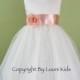 Flower Girl Dress - WHITE Tulle Dress with PEACH Sash - Communion, Easter, Junior Bridesmaid, Wedding - From Baby to Teen (FGRPW)