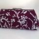 Purple Off White Leaf Print Clutch Purse with Silver Finish Snap Close Frame, Floral Purse, Bridesmaid, Wedding, Teal Blue