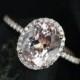 Jessica Original Size 14kt Rose Gold Oval Morganite and Diamonds Halo Engagement Ring (Other metals and stone options available)