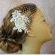 Ivory Birdcage Veil and Lace Bridal Fascinator, Vintage Style Bandeau Birdcage Wedding Veil and Lace Hair Clip, Pearls & Crystals - LANA