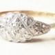 Art Deco Scalloped Platinum Cloud Framed Diamond Ring, 9k Gold & Platinum Diamond Engagement Ring, Approx Size US 7.5