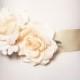 Blush Pink / Peach Antique Ivory Cream Roses Sash Belt - Rustic Bridal Wedding Dress Sashes Belts