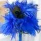 Royal Blue Peacock Feather Bouquet Custom Deposit