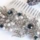 Victorian Style Bridal Hair Accessories, BLUE Swarovski Crystal Wedding Hair Comb, Pearl and Rhinestone Rose Flower Hair Accessories, ROSIE