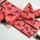 Coral and Navy Anchors Boy's Bow Tie and Suspender Set - Nautical Tie and Suspenders - Toddler Suspenders