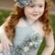 Gray Couture Satin & Shabby Flower Headband - Newborn Baby Grey Hairbow - Little Girls Hair Bow - Toddler Photo Prop - Silver OTT