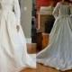 Vintage 60s Wedding Dress / 1960s White Bridal Gown Full Skirt Train XS