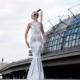Art Deco Wedding Dress w. Fishtail, Futuristic Bridal Gown, Geometric White Hologram Spandex, Sci Fi Mermaid, Space Bride, by LENA QUIST