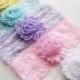 Set of 5 - Shabby Flower Lace Headband - Newborn Headband Set - Baby Girl Turban - Photography Prop - Pink White Lavender Blue Yellow