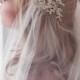 Gold or Silver Lace Juliet Bridal Cap Wedding Veil, Alencon Lace with Pearls, Sequins, Waltz, Cathedral, Style: Rosa Gold/Silver #1109