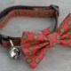 Cat Collar with Bow Tie - Green Polka Dots on Red