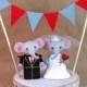 College Mascot Wedding Cake Topper - University of Alabama Elephants with Bunting Banner