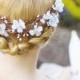 bridal flower crown, white flower head wreath, wedding headpiece, cherry blossom -BLOSSOM- floral crown, rustic wedding hair accessory