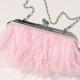 Light Pink Ostrich Feather Purse - Bridal Clutch - Wedding Purse - embroidered - custom