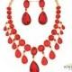 Red Crystal Drop Necklace, Wedding Jewelry Set, Vintage Inspired Necklace, Bridal Statement Necklace, Chunky Necklace