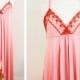 Vintage Maxi Nightgown - Rose Pink Polka Dot Nightgown - Lingerie Boudoir - Size Medium