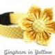 ON SALE Yellow Gingham Dog Collar with Flower Set - Adjustable and Removable Dog Accessory