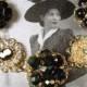 Vintage French Jet Black Crystal & Rhinestone Gold Charm Bracelet, Repurposed Cluster Earring Jewelry OOAK Bridesmaids Wedding Gift modern