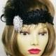 Black Gatsby Headband, Crystal Gatsby Headpiece, Gatsby Wedding, 1920s Flapper Headband, Black Headpiece, Feather Headband, Party Gala Event