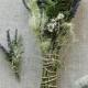 Natural Woodland Wedding Bouquet and Grooms Boutonniere of French Lavender, Cedar, Lichens and Moss Tied with Natural Hemp Twine