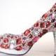 Handmade red crystal wedding shoes , party shoes prom shoes crystal pump
