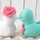Lovebird Wedding Cake Topper, Coral, Mint, and White,  Bride and Groom Keepsake