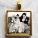 Gold Memorial Bouquet Photo Charm #29 - CUSTOM Contemporary Square Wedding Memory Pendant
